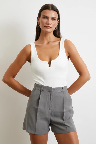 Piliseli Cepli Şort Gri - 2