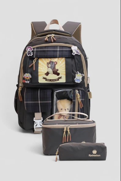 Relaxion 1395 Kore Tarzı Unisex Çocuk Üçlü Set İlkokul Sırt Çantası - 3