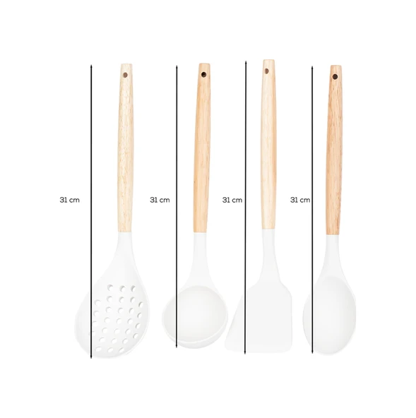 Porsima 3166 Bambu Silikon 4 Parça Servis Takımı Seti Beyaz Beyaz - Resim 3