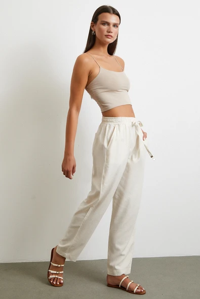 Beli Lastikli Klasik Pantolon Bej - Resim 2