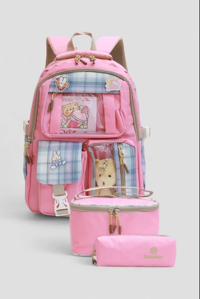 Relaxion 1395 Kore Tarzı Unisex Çocuk Üçlü Set İlkokul Sırt Çantası - 5