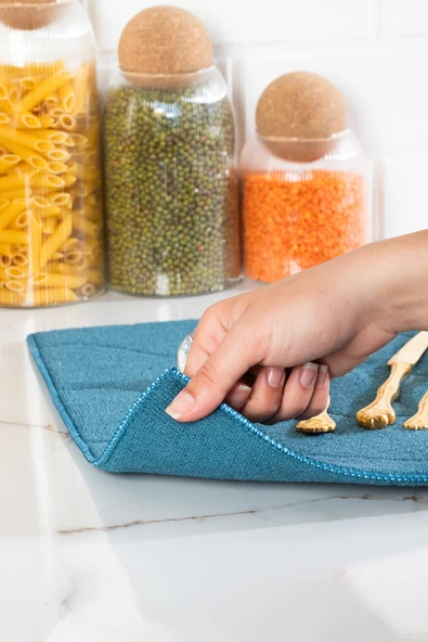 Porsima 3139-2 2li Mikrofiber Tezgah Üstü Kurutma Matı Kurulama Bezi Süper Emici Bulaşıklık Mavi Mavi - 4