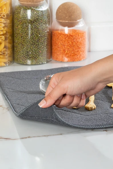 Porsima 3139-3 2li Mikrofiber Tezgah Üstü Kurutma Matı Kurulama Bezi Süper Emici Bulaşıklık Antrasit Antrasit - Resim 3