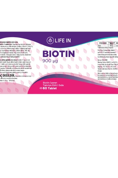 Life In Biotin Tablet – Saç, Cilt ve Tırnak Sağlığına Destek, 5000 mcg Biotin, 30 Tablet - Resim 2