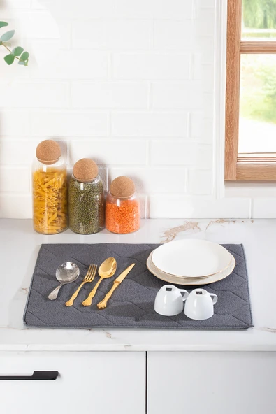 Porsima 3139-3 2li Mikrofiber Tezgah Üstü Kurutma Matı Kurulama Bezi Süper Emici Bulaşıklık Antrasit Antrasit ürün görseli