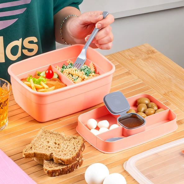 Porsima 3199 Sosluklu 2 Katlı Beslenme Çantası Lunch Box Somon ürün görseli 1