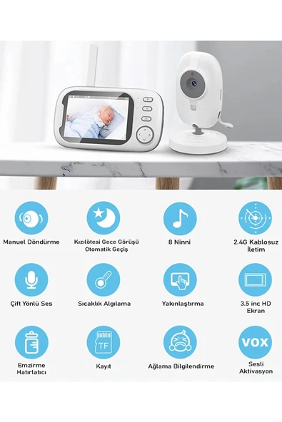 Gece Görüşlü Bebek Odası Kamera Sıcaklık Uyarısı Izleme Ekranı - 3