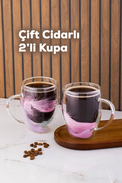 Perotti 16796 Double Feather Çift Cidarlı Kupa 2 Adet 350 Ml Şeffaf