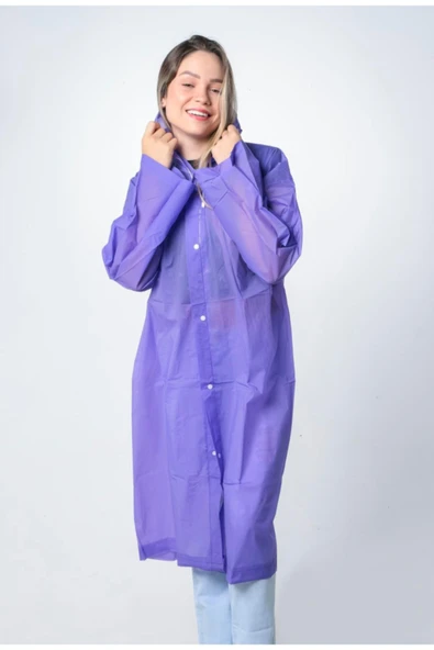 Meşem Kapüşonlu Ve Çıtçıtlı Eva Yağmurluk Mor - MEŞEM 8998 ürün görseli 1