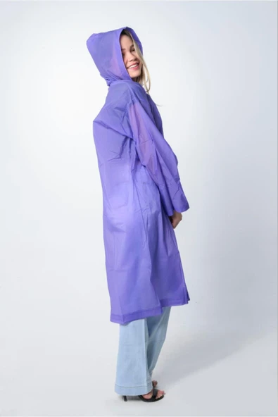 Meşem Kapüşonlu Ve Çıtçıtlı Eva Yağmurluk Mor - MEŞEM 8998 - Resim 3