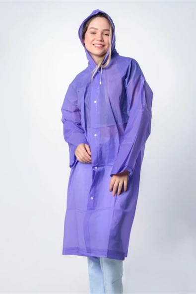 Meşem Kapüşonlu Ve Çıtçıtlı Eva Yağmurluk Mor - MEŞEM 8998 - Resim 5