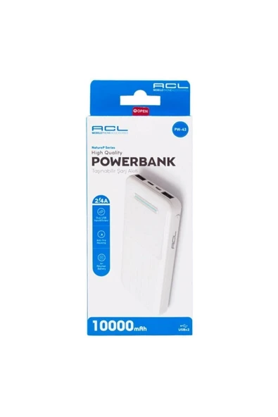 10000 Mah / 2xusb / Mikro / Type-c Kablolu Led Güç Göstergeli Powerbank Pw-43 ürün görseli 1