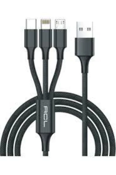 ACL Ack-47 Primecord 3in1 Lightning, Micro, Type-c Metal Başlık Usb Şarj Kablosu - Resim 2