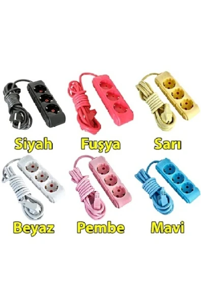 yapıtaşı Ufo Fuşya 3lü 5metre Kablolu Topraklı Grup Priz/ Bakır Kablo - Resim 2