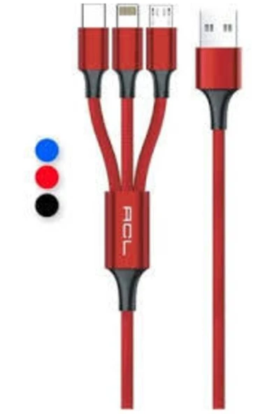 ACL Ack-47 Primecord 3in1 Lightning, Micro, Type-c Metal Başlık Usb Şarj Kablosu ürün görseli 1