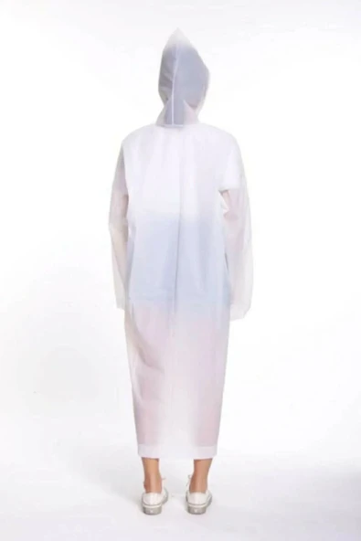 Meşem Kapüşonlu Ve Çıtçıtlı Eva Yağmurluk Beyaz - MEŞEM 8998 - Resim 3