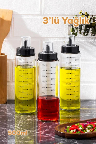 Porsima 401354 3lü Kapaklı Ölçekli Cam Yağlık Sirkelik Yağdanlık ürün görseli 1