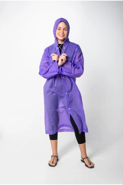 Meşem Kapüşonlu Ve Çıtçıtlı Eva Yağmurluk Mor - MEŞEM 8998 - Resim 2