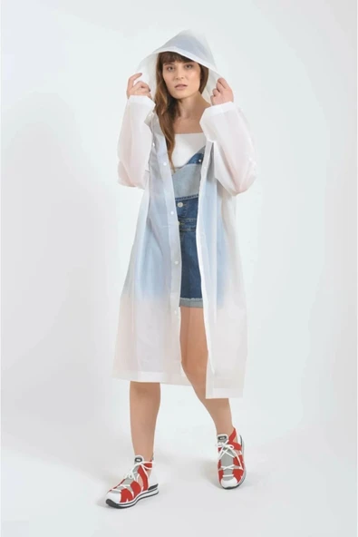 Meşem Kapüşonlu Ve Çıtçıtlı Eva Yağmurluk Beyaz - MEŞEM 8998 ürün görseli 1