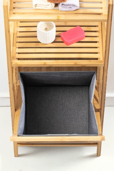 Porsima 2063 2 Raflı Ahşap Kirli Sepeti Organizer Banyo Dolabı Ahşap - Resim 2