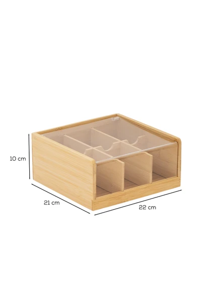Porsima 005 Ahşap 6 Bölmeli Organizer Poşet Çay Saklama Kutusu Ahşap - 3