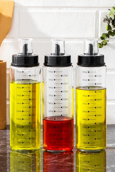 Porsima 401354 3lü Kapaklı Ölçekli Cam Yağlık Sirkelik Yağdanlık - Resim 2