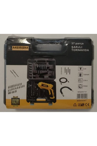 Meşem 1 141 Şarjlı Vidalama Tornavida 37 Parça Takım Çantalı 4 Volt 4.0 - 4.4 Ah Manyetik 2 Yıl - Resim 2