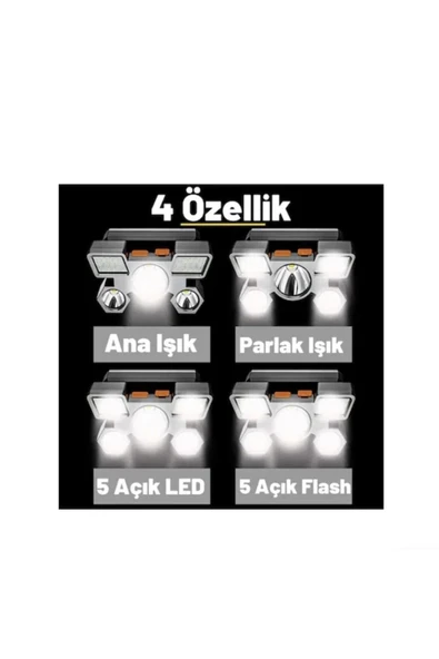EMEN HOME 5LED Dahili Pil USB Sarj Edilebilir Kafa Feneri Lambasi - Resim 2