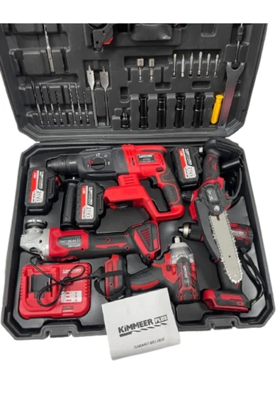 LUNAX Kimmer Plus 21v Akülü 5'li Set Kırıcı Delici Hilti Taşlama Somun Sıkma Vidalama Budama Kırmızı Renk ürün görseli 1