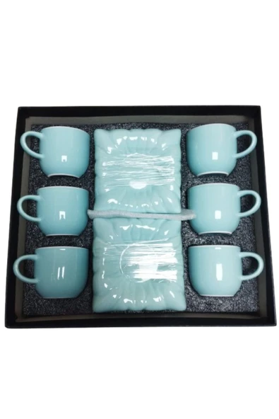 çaycup Turkuaz 6 Kişilik 12 Parça Modern Lüx Kahve Takımı - Resim 3