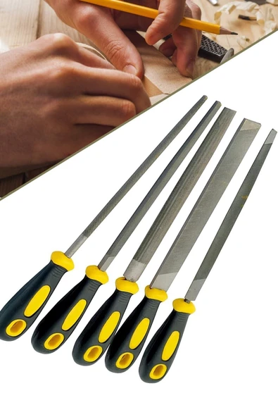 Hırdavatistan 32 Cm Büyük Boy 5 Li Eğe Seti Üçken Kare Oval Set 1410 - Resim 3