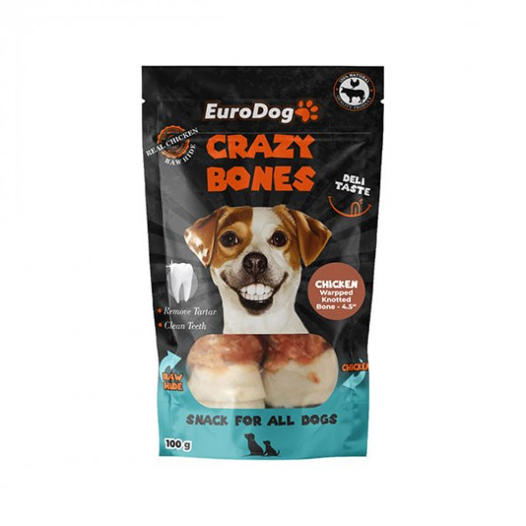 EuroDog Crazy Bones Diş Sağlığı için Düğümlü Tavuk Sargılı Köpek Ödül Maması 100gr 11cm (2li)
