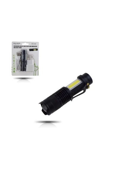 ŞEKER GİBİ Gold Silver Gs-530 Usb Ile Şarj Edilebilir T6 Led El Feneri ürün görseli 1