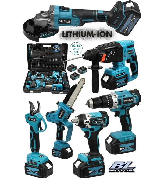 Assur Profesyonel 21V 2.0Ah Çantalı Kömürsüz Darbeli 6'lı Set Mavi ürün görseli 1