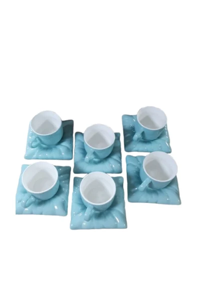 çaycup Turkuaz 6 Kişilik 12 Parça Modern Lüx Kahve Takımı - Resim 2
