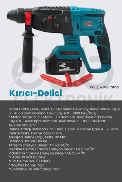 HADRON 3'lü set (Şarjlı hilti + Şarjlı spral + Çelik mandrenli kömürsüz matkap ) - Resim 4