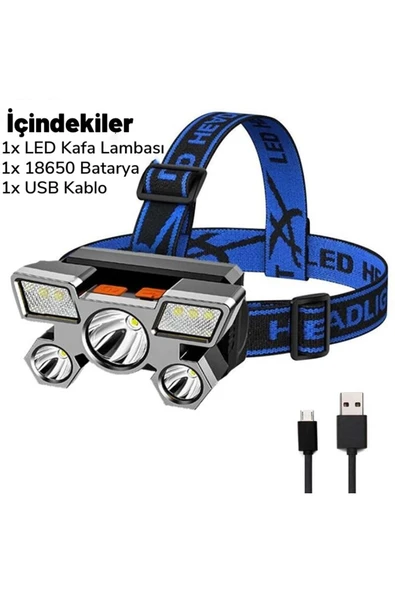 Fenercimağaza 5led Dahili Pil Usb Şarj Edilebilir Kafa Feneri Lambası - Resim 2