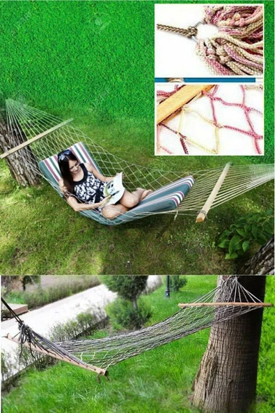 crude made Tek Kişilik Hamak, Portatif Fortis Örgü Hamak, Salıncak 90 X 190 Cm. - Resim 2