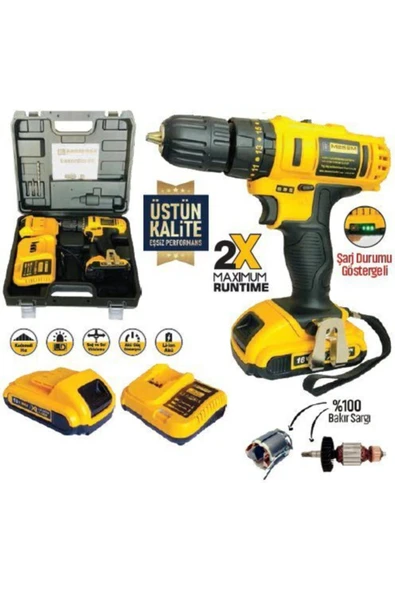 Meşem Şarjlı Darbeli Matkap Çift Akülü Vidalama Li-on 18v - Resim 4