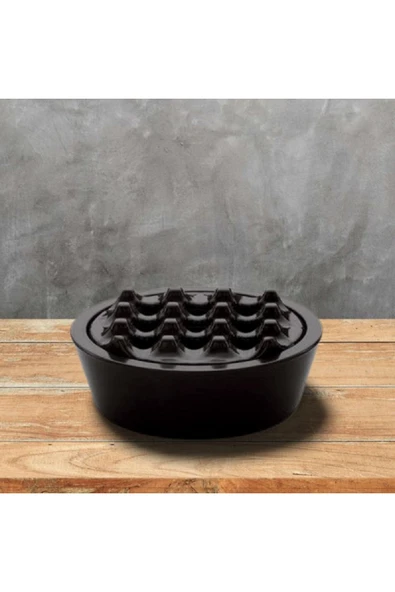 Tria Melamin Oval Kapaklı Küllük Oval-yuvarlak Kapaklı Izgaralı Küllük 11x11x3,5 Cm ( Siyah ) ürün görseli 1