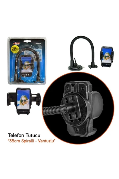 Carub Telefon Tutucu 35cm Uzun Spral Vantuzlu - Resim 3