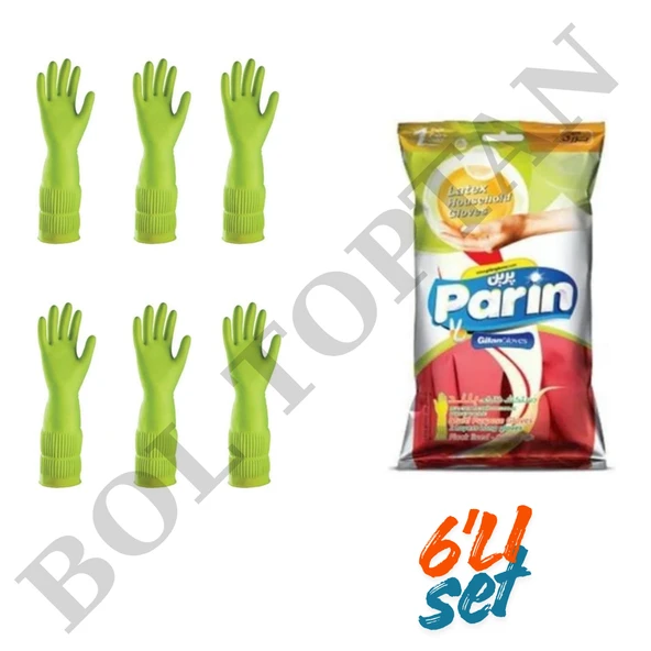 parın Parin Uzun Konçlu Lateks Bulaşık ve Temizlik Eldiveni, Large, 6 Çift ürün görseli