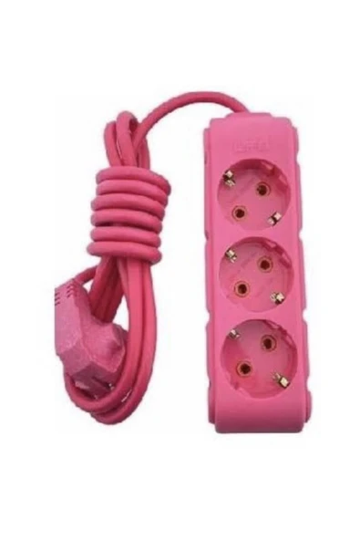 Ufo Elektrik 3 Metre Fuşya Renk Üçlü Topraklı Kablolu Grup Priz - Resim 2