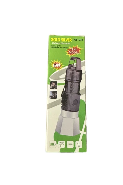 FBI Gold Silver Gs-530 Usb Şarjlı Mini El Feneri ürün görseli 1