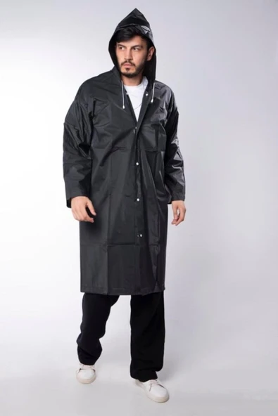 Meşem Kapüşonlu Ve Çıtçıtlı Eva Yağmurluk Siyah - MEŞEM 8998 ürün görseli