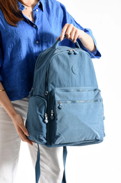 Bagacar Bolsas 1094 Su Geçirmez İthal Krinkıl Kumaş Laptop Bölmeli Okul ve Günlük Sırt Çantası Mavi - 1