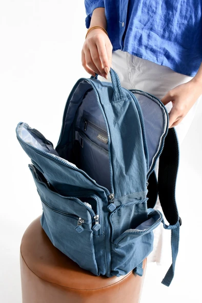 Bagacar Bolsas 1094 Su Geçirmez İthal Krinkıl Kumaş Laptop Bölmeli Okul ve Günlük Sırt Çantası Mavi - 3
