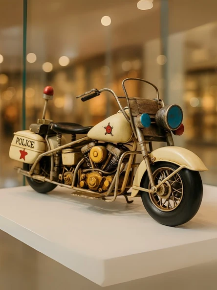 El Yapımı Dekoratif Cruiser Police Metal Motosiklet Koleksiyonluk Büyük Boy 39 cm