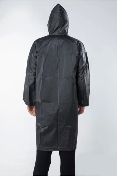 Meşem Kapüşonlu Ve Çıtçıtlı Eva Yağmurluk Siyah - MEŞEM 8998 - Resim 5