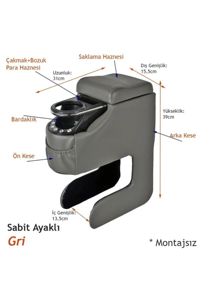 Carub Kolçak Montajsız Gri Bardaklıklı Ayarlı Br4705705 - Resim 2